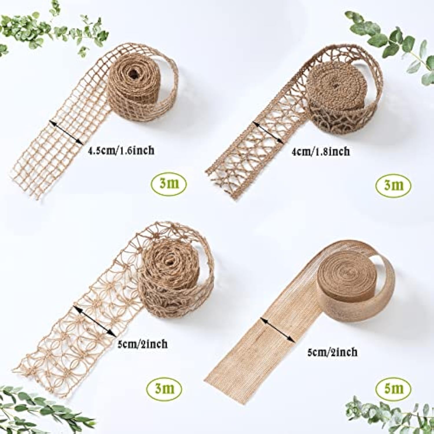 4 Rolls Burlap Ribbon 15 M Natural Burlap Lace Ribbon Mesh Burlap Ribb