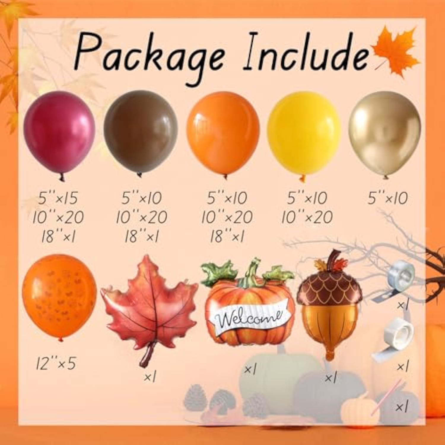 149PCS Fall Balloon Garland Arch Kit Burnt Orange Burgundy Brown Gold Decor