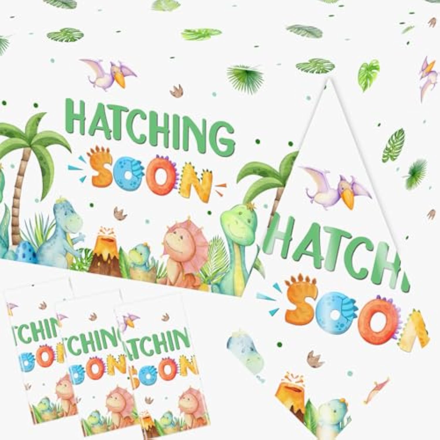 3Pieces Dinosaur Baby Shower Decorations Tablecloth, Hatching Soon Tablecover Disposable, It'S A Boy Party Supplies Tablecloth For Boy Baby Shower