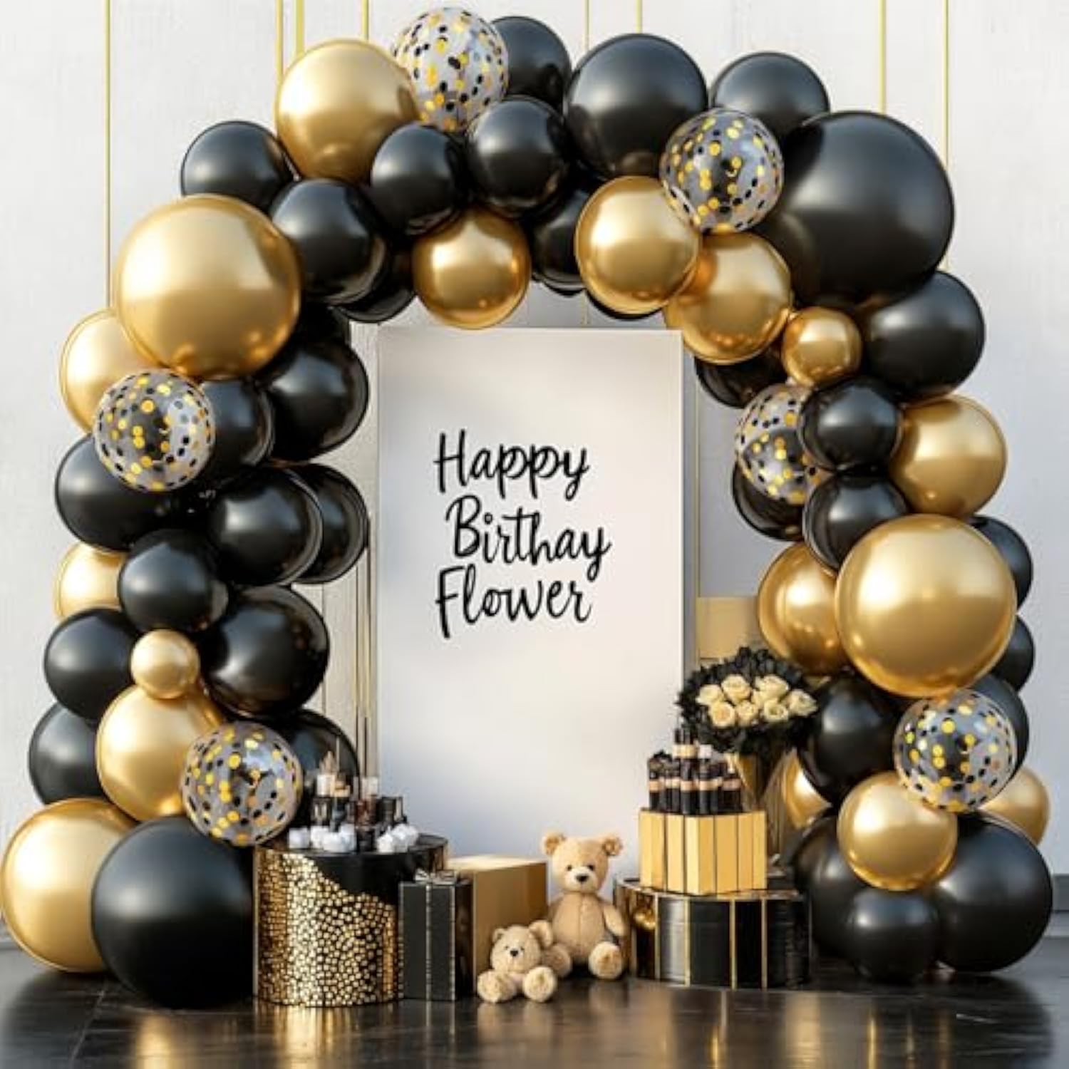 132pcs Black and Gold Balloon Arch Kit for Birthday, Graduation, and Party Decor
