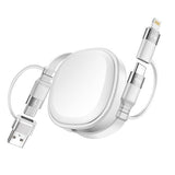 5 in 1 65W Retractable Car Charging Cable USB C Multi Charger Cord 3.86FT White