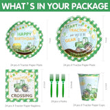 Tractor Birthday Plates And Napkins Party Supplies - Farm Theme Green Tractor Birthday Decorations Tableware, Paper Plate, Cup, Napkin, Disposable Fork | Serves 24