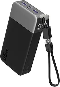 20000mAh 65W USB C Power Bank with Detachable Cable Fast Charging Battery Pack