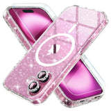For Iphone 16 Case Magnetic, Women Clear Glitter Bling Sparkly Case, [2Xdiamond Camera Lens Protectors] [2Xtempered Glass Screen Protectors] [Compatible Magsafe] 6.1" (Glitter Clear)