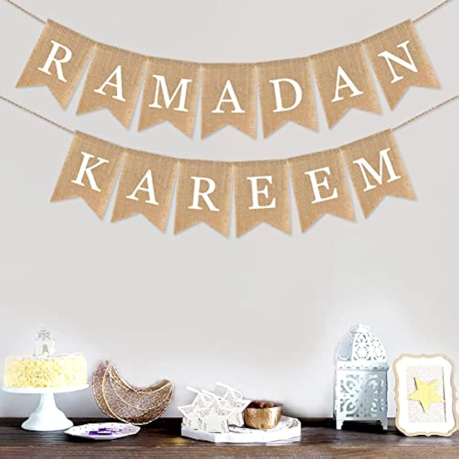 Burlap Ramadan Kareem Banner Muslim Fireplace Mantel Decoration Rustic Ramadan Kareem Bunting Banner For Mantle Fireplace Ramadan Party Decor Supplies