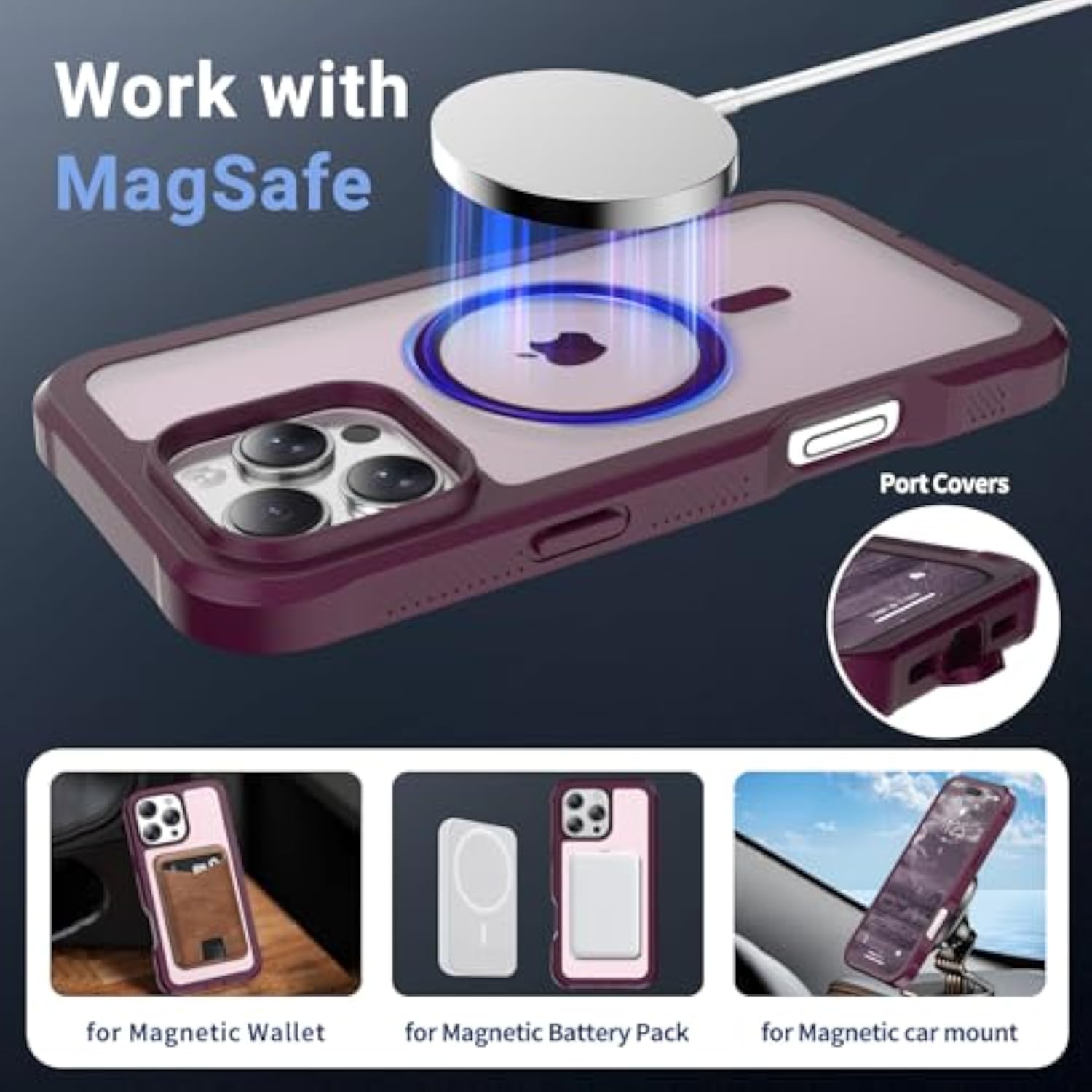 For Iphone 16 Pro Max Case, [Compatible With Magsafe][Military Grade Drop Protection][Heavy Duty Protection][Non-Slip][Shockproof] 2-Layer Durable Bumper Phone Case 6.9''-Wine Red