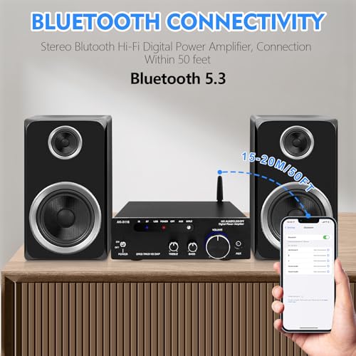 AEXCVG Stereo Home Audio Amplifier BT-298A+ HiFi Bluetooth Stereo Receiver 40Wx2 Mini Home Theater Amplifier with MIC Input,SD,USB, AUX,FM, Remote