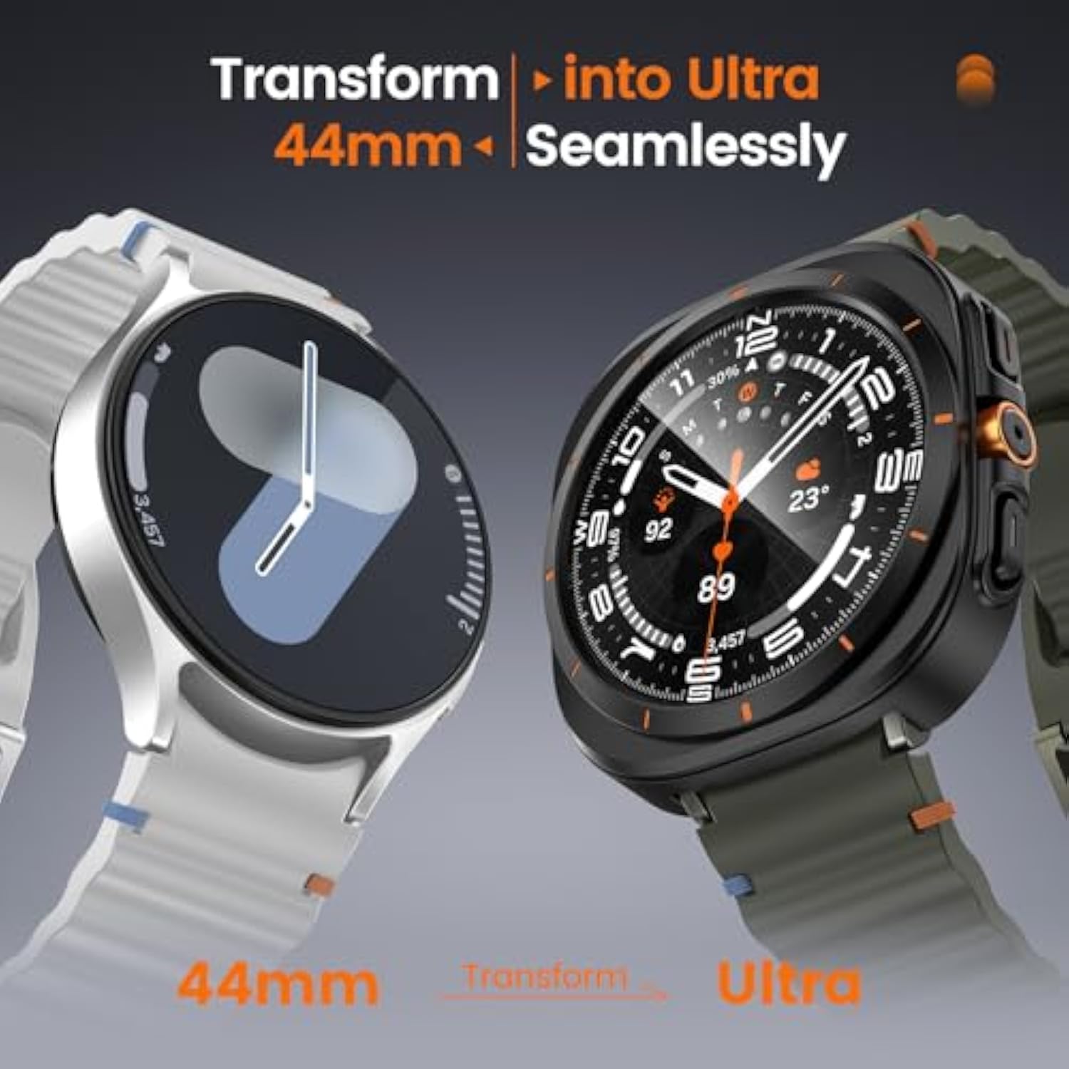For Samsung Galaxy Watch 7 Screen Protector Case 44Mm [Looks Like Galaxy Watch Ultra] Rugged Protective Face Cover 44 Mm With Built-In 9H Tempered Glass Film Accessories For Watch7 - Black
