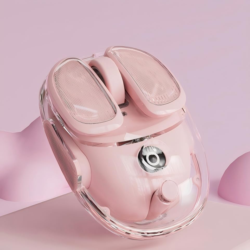 Eweadn Q9 Wireless Clear Mouse Dual Mode Bluetooth & 2.4G Usb Computer Mouse With Rgb Lighting, Silent Clicks, Multi-Device Compatibility For Laptop, Pc, Macbook, Ipad Cute Mouse-Pink
