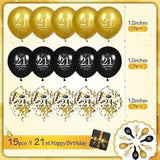 21St Birthday Balloons For Men, 15 Pcs Black Gold Happy 21St Birthday Balloons For Men Women 21 Years Old Party Decor Supplies