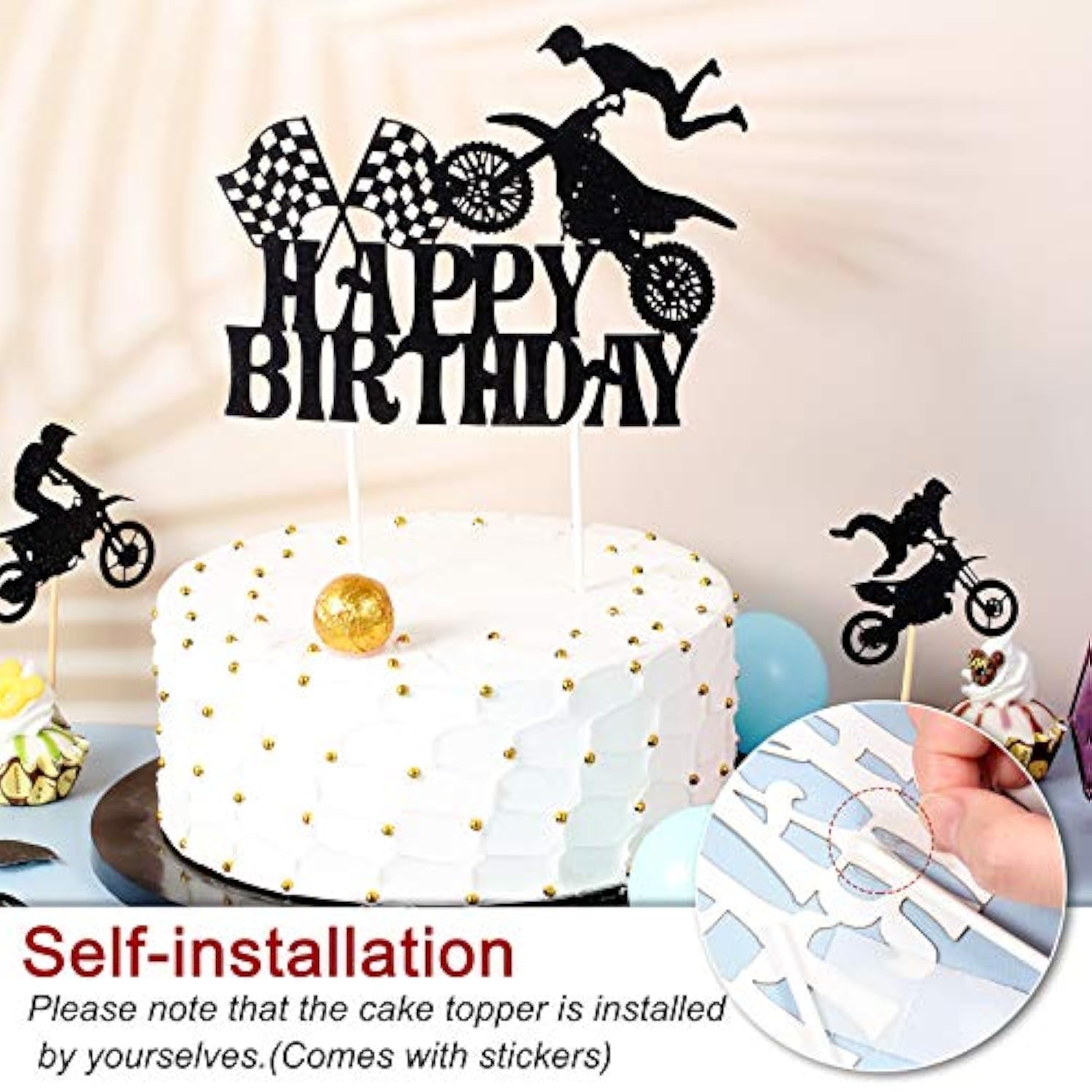 20-Pc Dirt Bike Party Set Banner & Cake Toppers for Motocross Theme