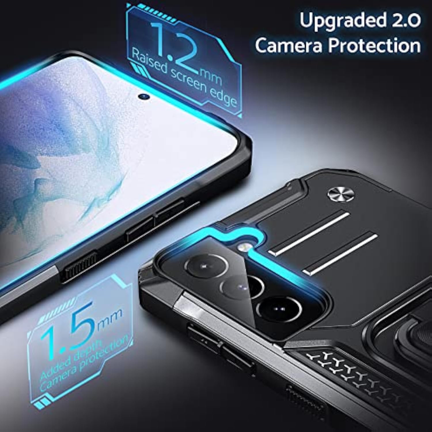 Galaxy S21 Phone Case with Stand, Military Grade Impact Resistant, 360° Rotatable Metal Ring Kickstand, Shockproof Protective Cover for Samsung Galaxy S21, Black