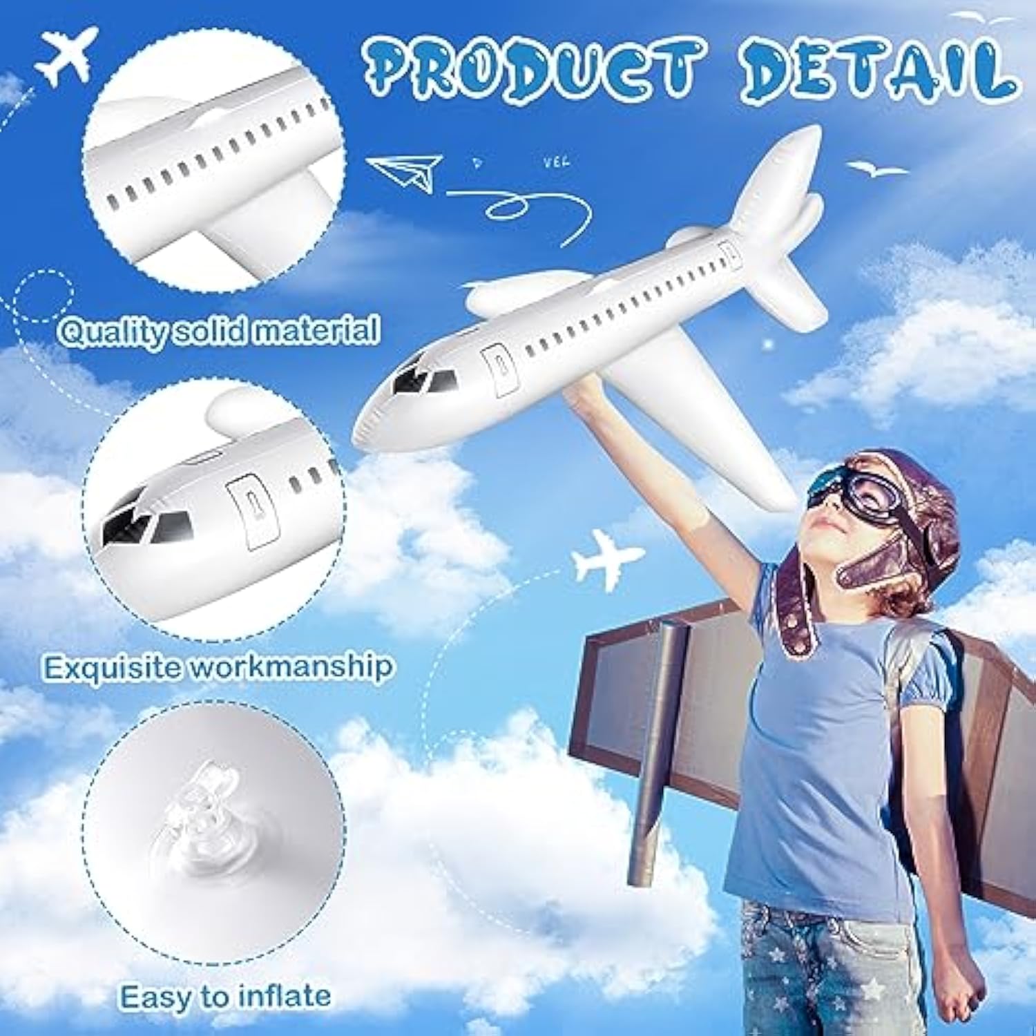 3pcs 40" White Inflatable Airplane Balloons — Aviation Party & Pool Decor