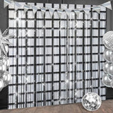 Disco Foil Fringe Curtains 2 Pack Black & Silver Party Backdrop