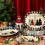 50 Count Christmas Oval Paper Plates Xmas Tree Buffalo Plaid Disposable Platters 10 X 12 Inch Merry Christmas Plates Dinnerware Serving Tray For Holiday Dinner Party Supplies