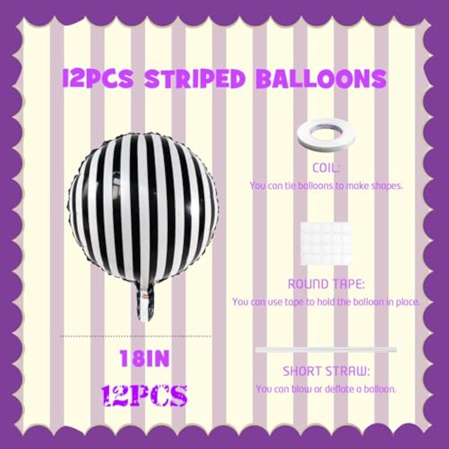 Striped-Balloon Halloween-Balloons 12Pcs 18In Black White Striped Foil Balloons Birthday Party Baby Shower Christmas Ceremony Decoration Supply