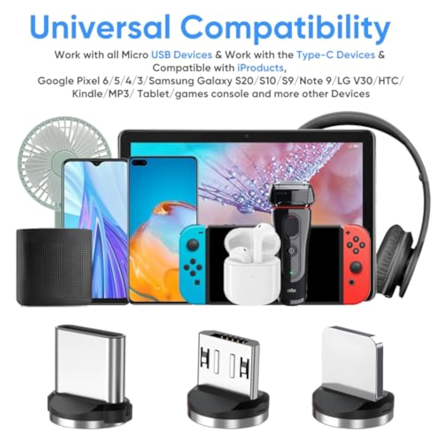 540 Rotating Magnetic Charging Cable [7-Pack, 1.6Ft/3Ft/3Ft/6Ft/6Ft/10Ft/10Ft] 3 In 1 Nylon Braided Magnetic Usb Cable For Iproduct/Micro Usb/Type C Device
