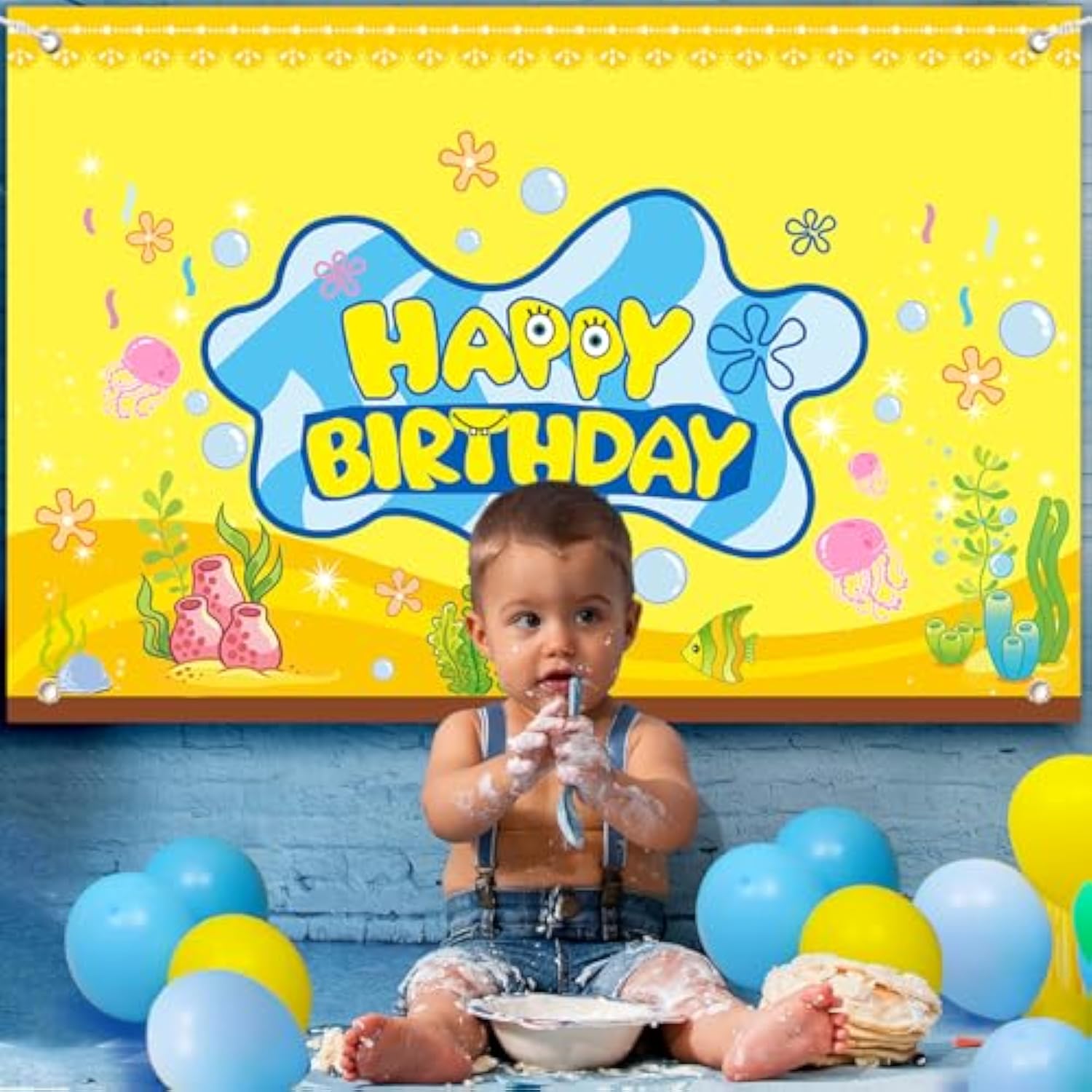 SpongeBob Birthday Decorations – Banner & Backdrop Photo Wall for Party Supplies