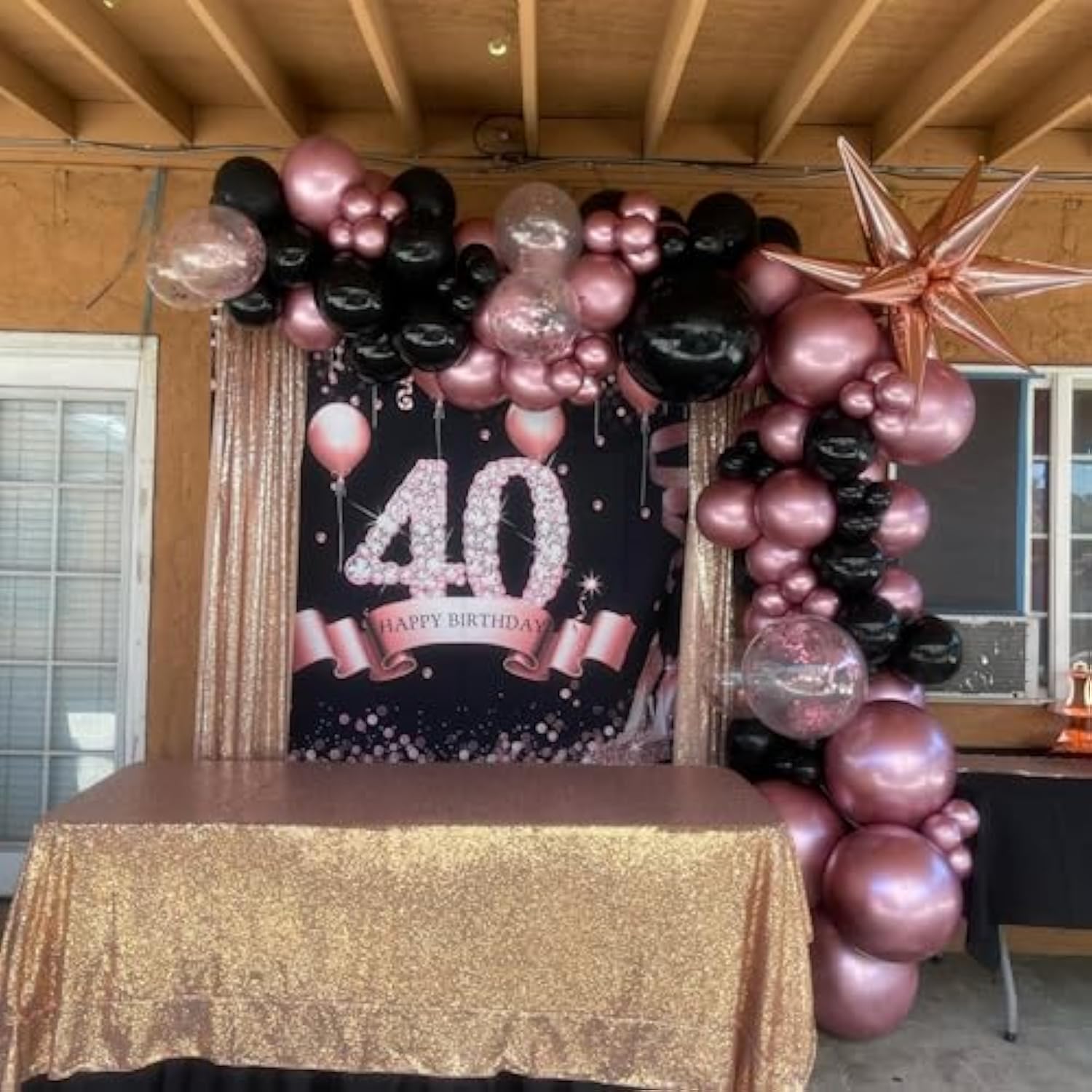 Rose Gold And Black Balloon Arch Kit, Metallic Rose Gold And Black Bal