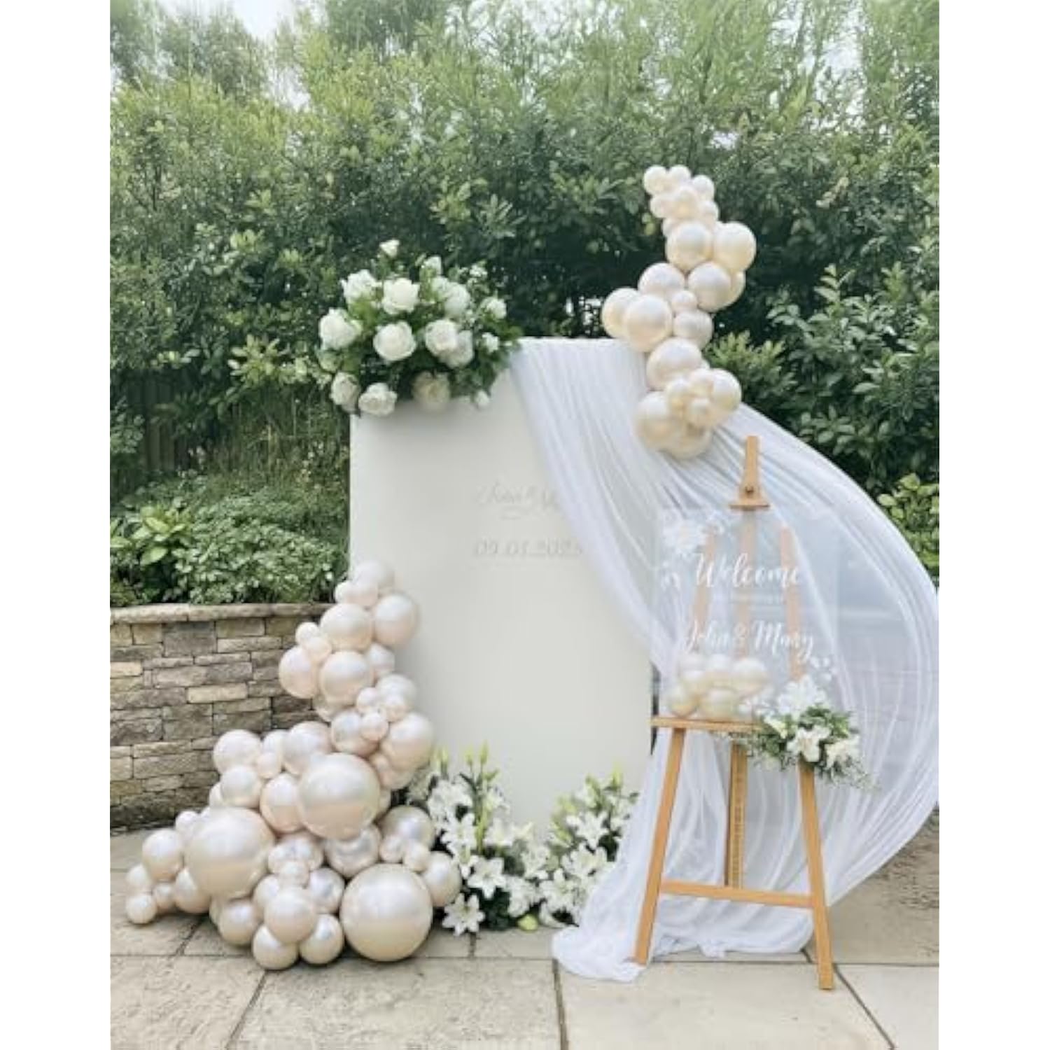 Pearl White Double-Stuffed Balloons Different Sizes 63Pcs18/10/5 Inch 2Layer Pearl White Sand Balloon Garland Kit For Bridge To Be Wedding Women Birthday Baby Shower Anniversary Decorations