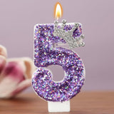 Birthday Number Candles,Purple Crown Birthday Candles For Cake,Glitter Number 5 Candle Cake Topper With Sequins For Anniversary Celebrations Supplies (Number 5)