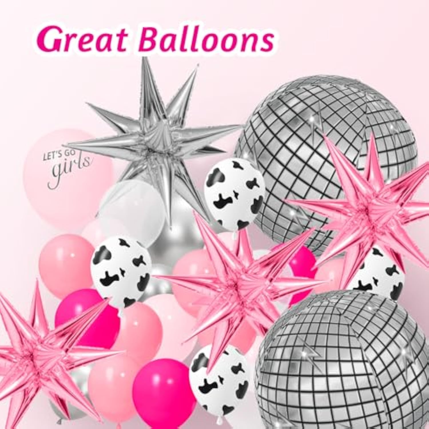 128pcs Disco Cowgirl Balloon Arch Kit, Hot Pink Silver Cow Print Party Decor