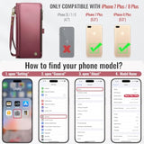 Compatible With Iphone 8 Plus/ 7 Plus Case Wallet With Rfid Blocking Card Holder For Women Men Pu Leather Magnetic Snap Flip Zipper Strap Wallet Phone Cover, Wine Red