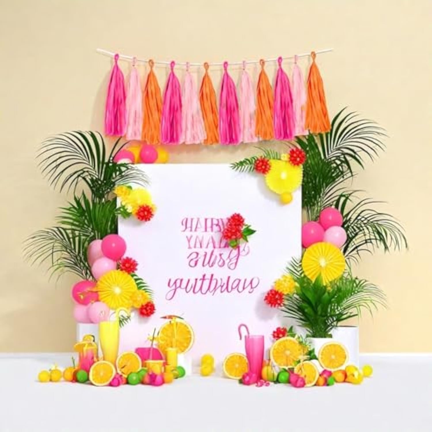 Rose Red Pink Orange Tassel Garland Banner Paper Tassels Pack of 15