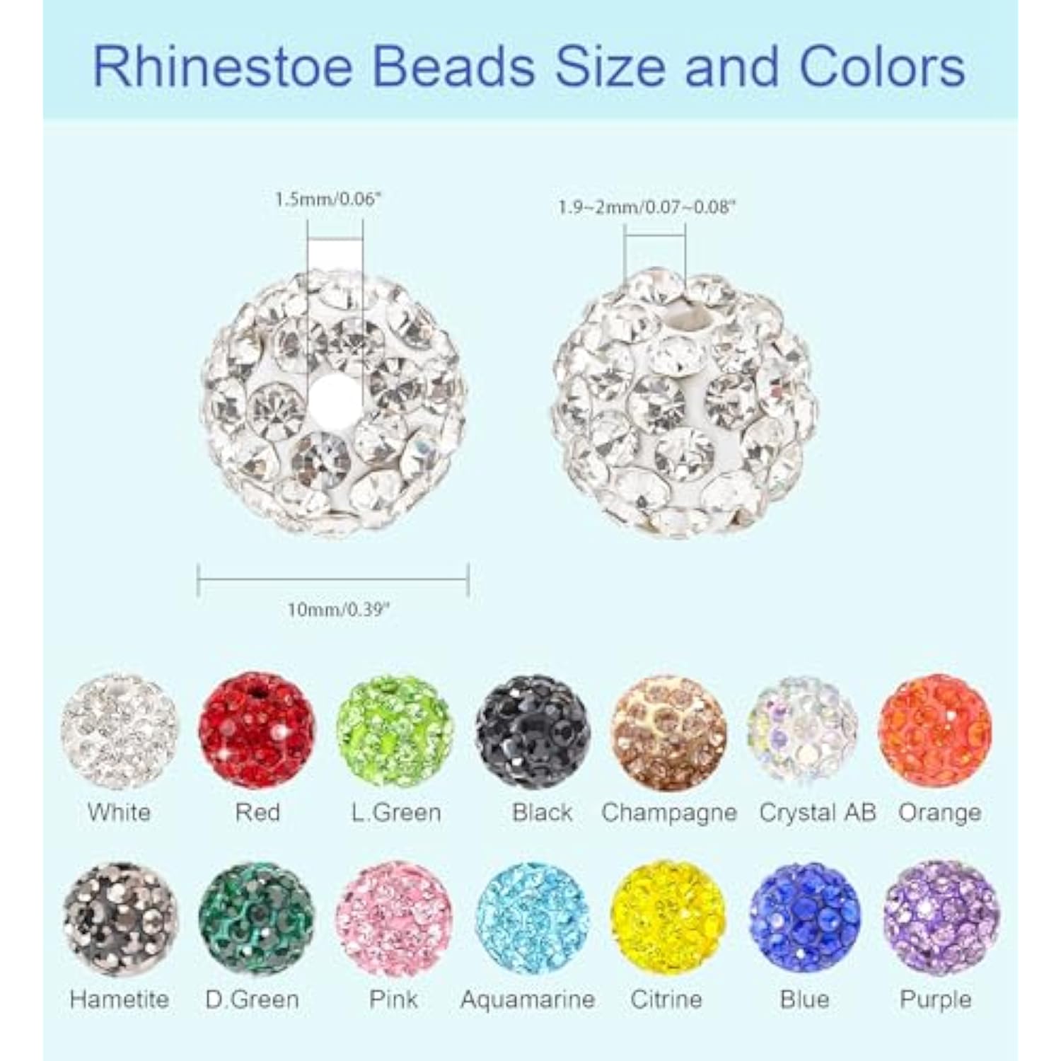 100PCS 10mm Sparkly Rhinestone Beads for Jewelry, Pens, and Crafting