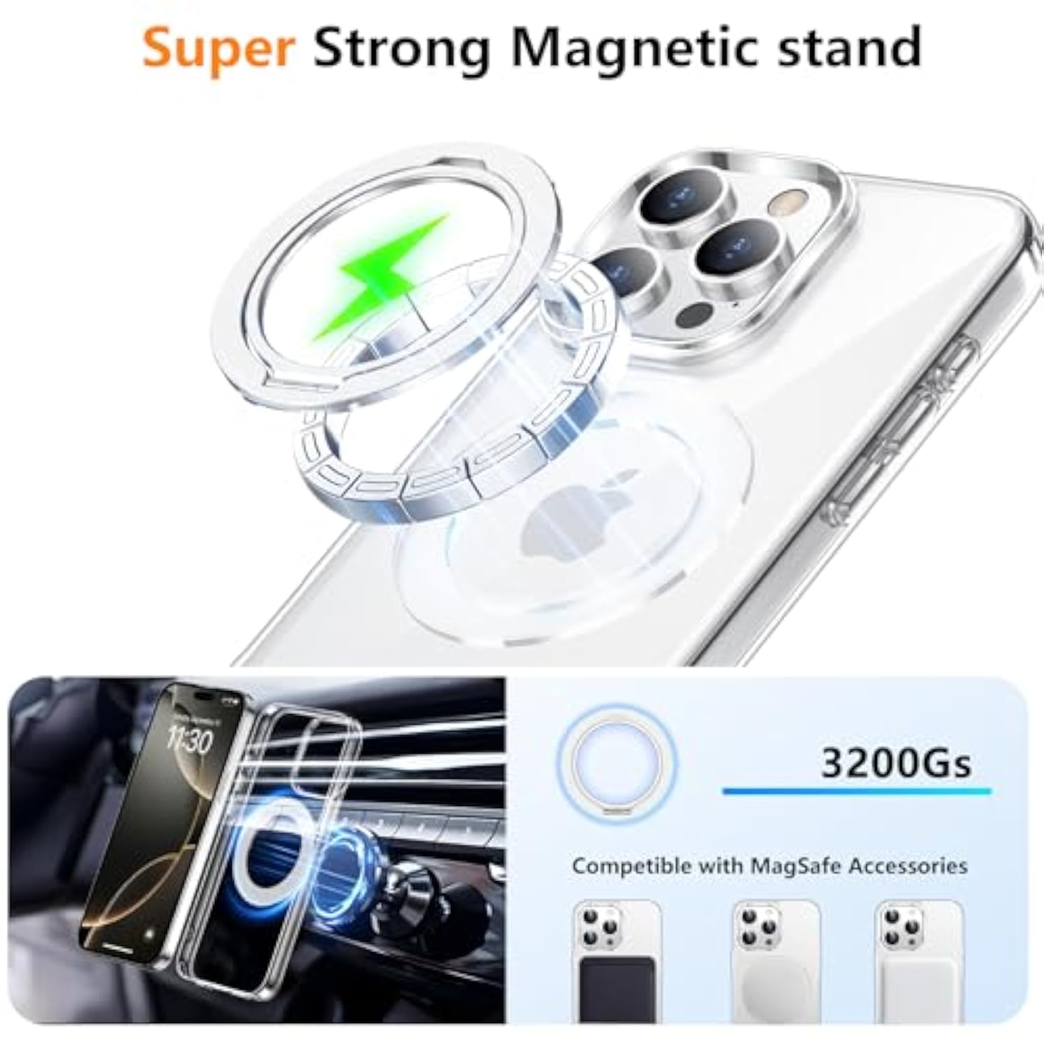 Designed For Iphone 16 Pro Case, 360°Rotatable Ring Stand Case Compatible With Magsafe -Grade Protection Magnetic Kickstand Case 6.3 Inch-Clear