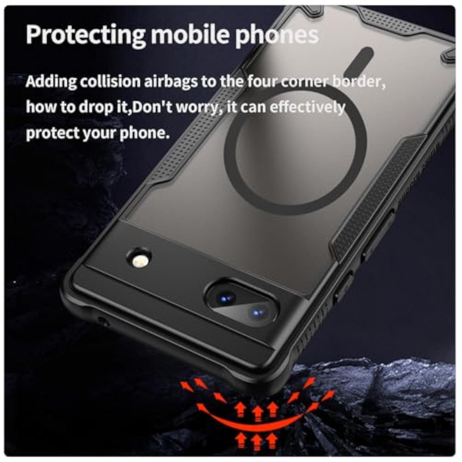 For Google Pixel 6A Case With Magsafe Magnetic Slim Shockproof Protective Case,Translucent Matte Back With Lanyard Strap And 2 * 9H Tempered Glass Screen Protector Phone Cover 6.1-Inch-Black
