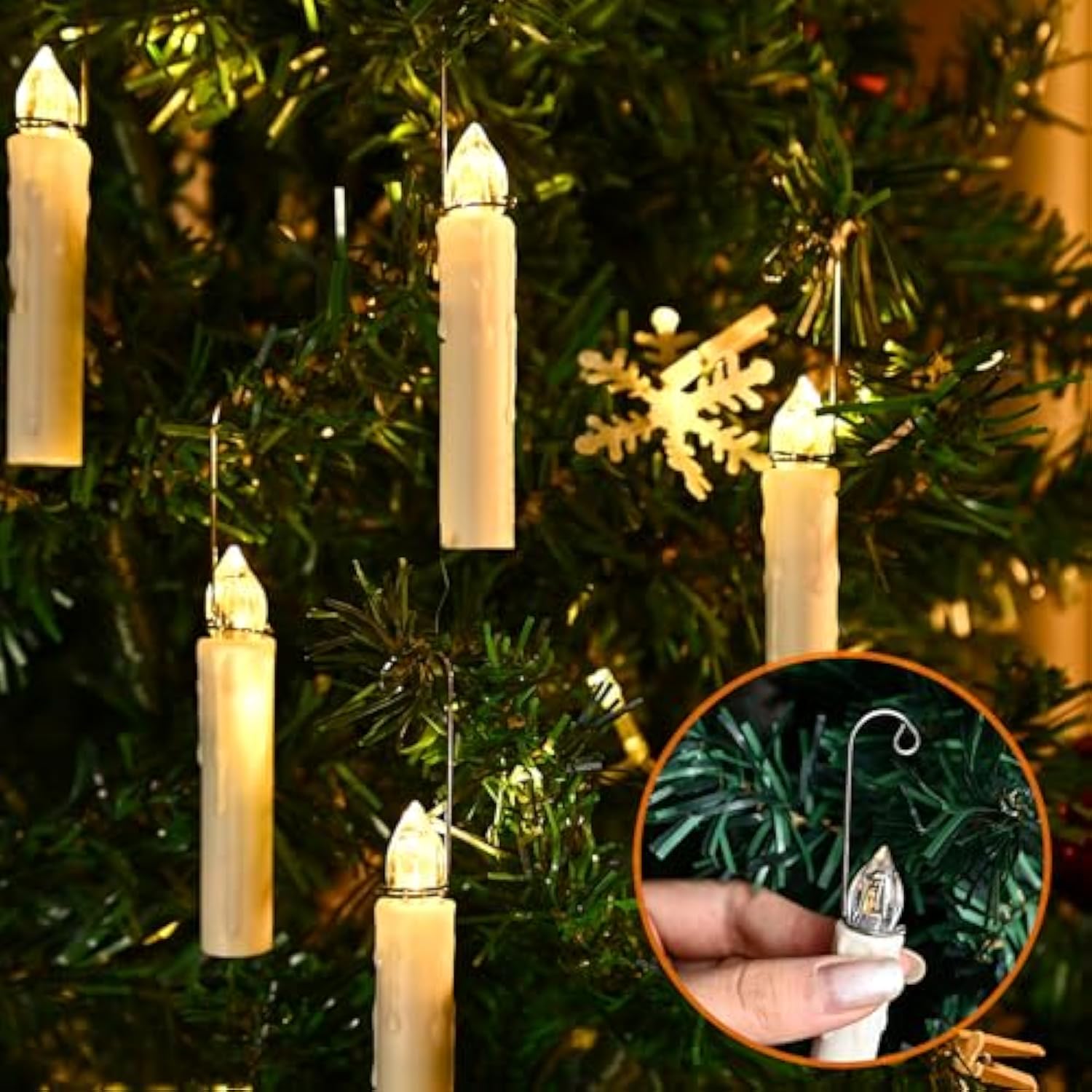 Floating Candles With Remote Control, Thanksgiving Christmas Decoration 20Pcs Flickering Magic Hanging Flameless Candles With Clips/Hooks, Fall Table Decor Home Room Birthday Party Anniversaries