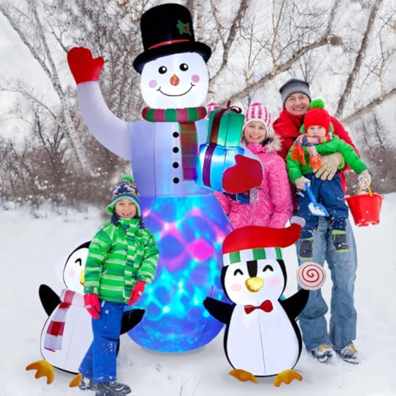 Christmas Inflatables Outdoor Decorations, 8 Ft Inflatable Snowman With Penguins, Blow Up Xmas Decorations Clearance Ind