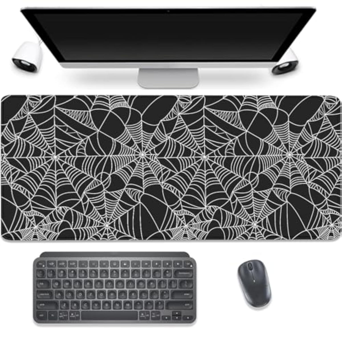 Black Spider Web Desk Pad Mouse Pad,Large Gaming Mouse Mat With Stitched Edges,Non-Slip Waterproof Rubber Base Mousepad For Office Work Home Desk Mat(27.5X11.8 In)