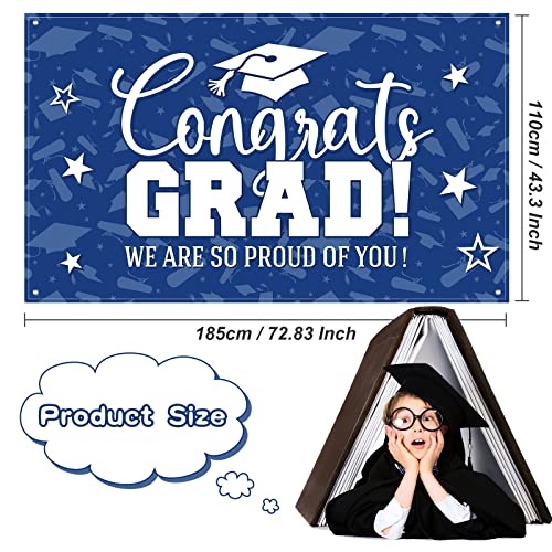 Graduation Decorations Grad Backdrop Banner Class of 2026 Graduation Backdrop Background for Grad Party Photo Studio Props Decoration Sign Supplies, 72.8 x 43.3 Inch (Blue)
