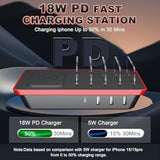 Charging Station For Multiple Devices, 85W 4 Ports Charger Station With Powerful 18W Pd Usb C Ports, 15W Qi Wireless Charger And 3 Usb 5V / 4.8A Charging Ports Compatible With Iphone Ipad, Tablets