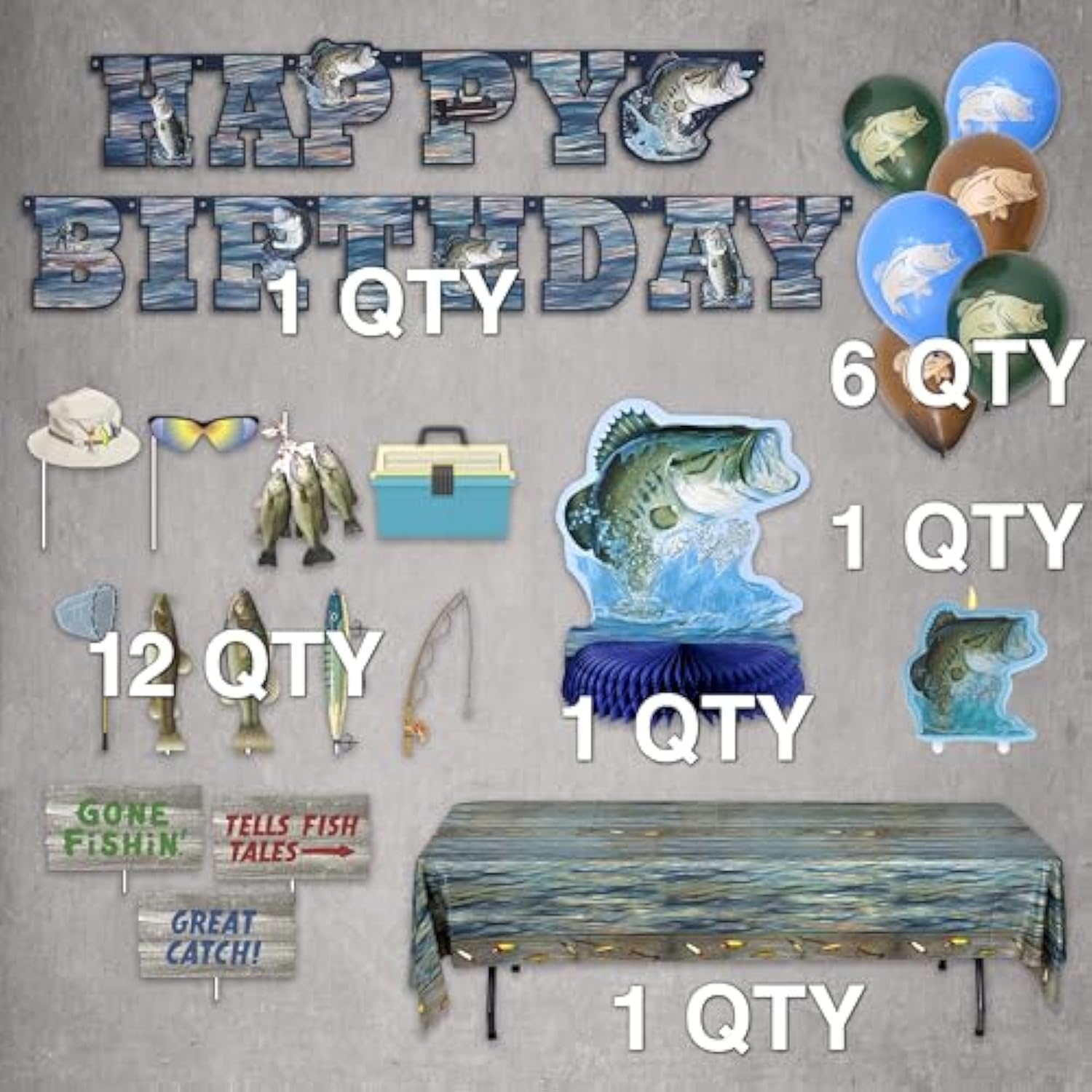 Fishing Birthday Party Premium Decorations! Includes: Birthday Banner,