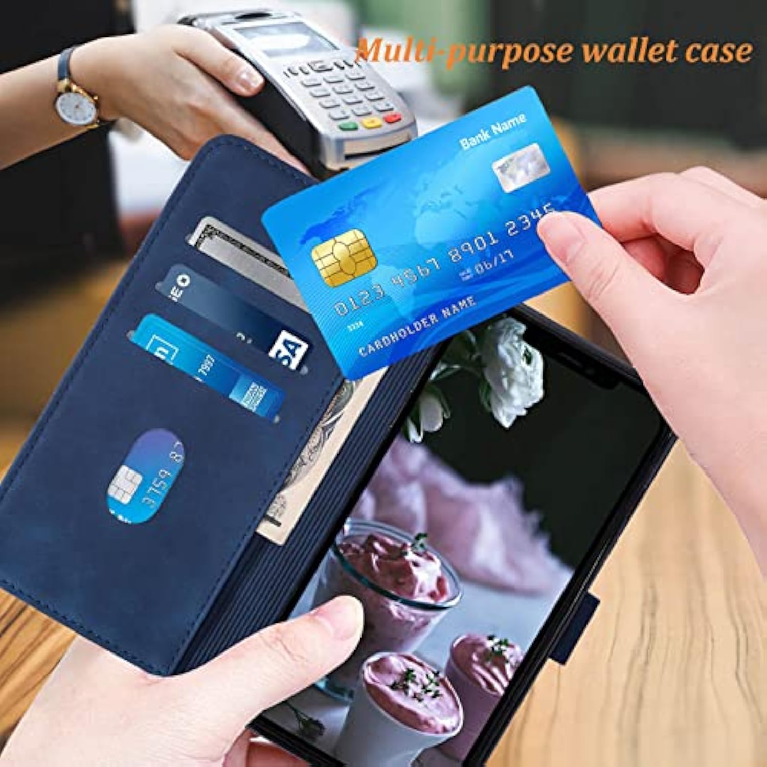 Compatible For Iphone Xr Wallet Case,[Kickstand][Wrist Strap][Card Holder Slots] Tpu Interior Protective Pu Leather Folio Flip Cover For Iphone Xr Case Wallet (Blue)