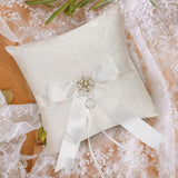 2 Pack Flower Girl Basket And Ring Bear Pillow Set, Cute Lace Pearl Flower Baskets With Ring Cushion, Cherish Ivory Rhinestones Satin Wedding Fairy Decor Party Ceremony