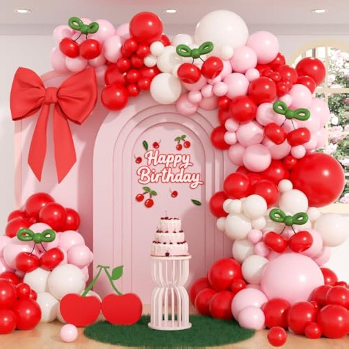 Pink And Red Balloon Arch Kit With Red Light Pink Sand White Green Long Balloons For Baby Shower Birthday Party Decorations