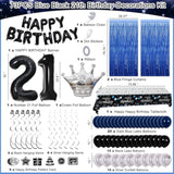 21St Birthday Decorations For Him, Blue Black Happy 21St Birthday Decorations For Men Women 21 Year Old Birthday Balloons Banner, Tablecloth, Fringe Curtains Hanging Swirls 21 Bday Party Decor For Her