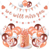 We Will Miss You Banner Rose Gold Farewell Party Decorations with Glitter Garland