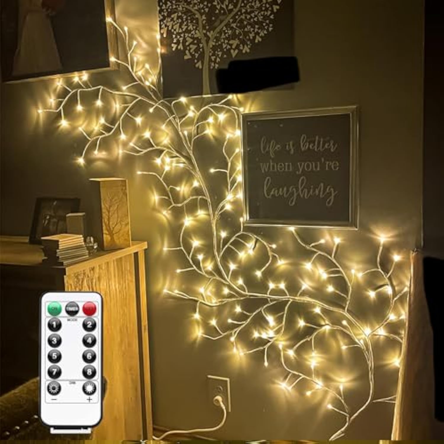 Willow Vine Lights With Remote For Wall: 7.5Ft Led Enchanted Vines Lights Diy White Birch Tree Light For Room And Home D