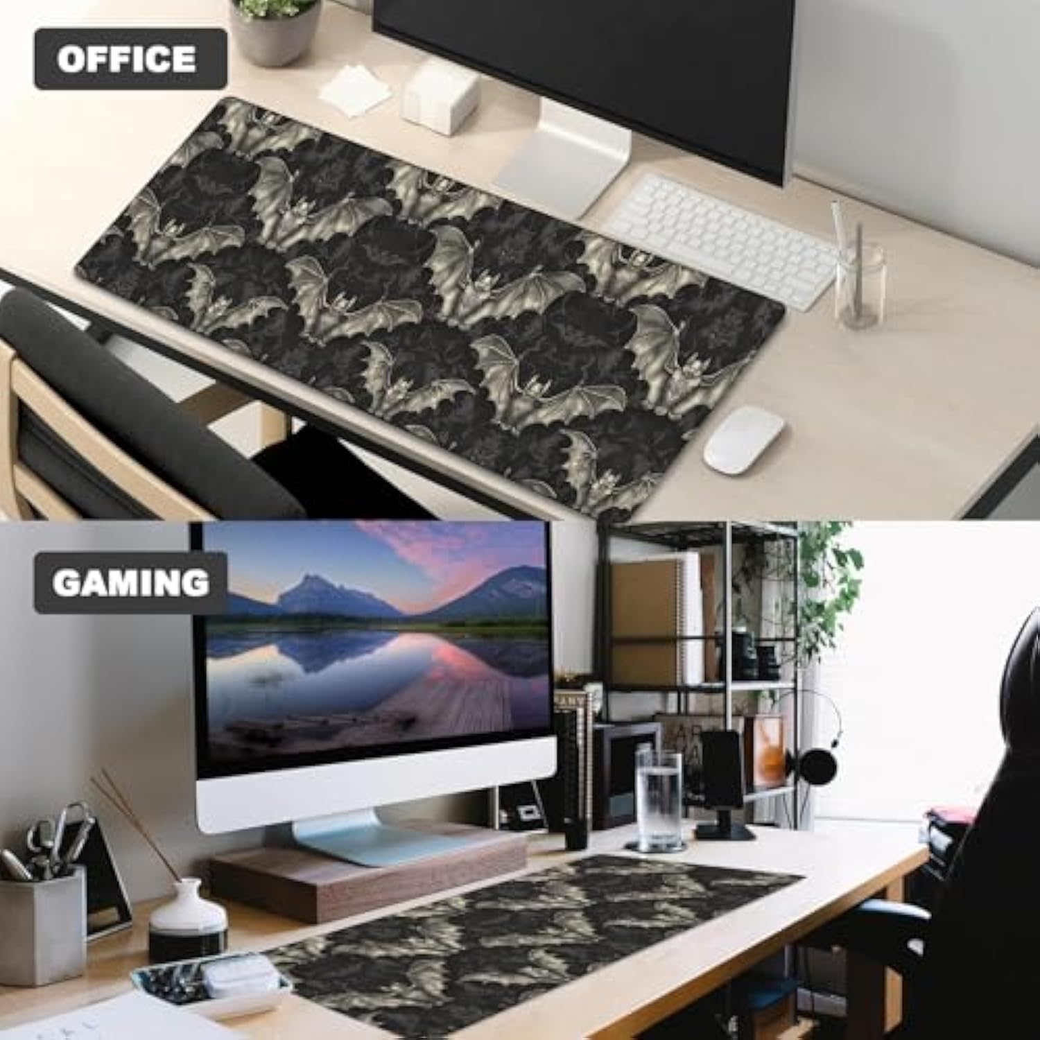 Dark Bat Gaming Mouse Pad – 12X31.5In Non-Slip Rubber Desk Mat With Gothic Design – Large Extended Mousepad For Office, Home – Deskmat Gifts For Goth And Horror Enthusiasts Decor