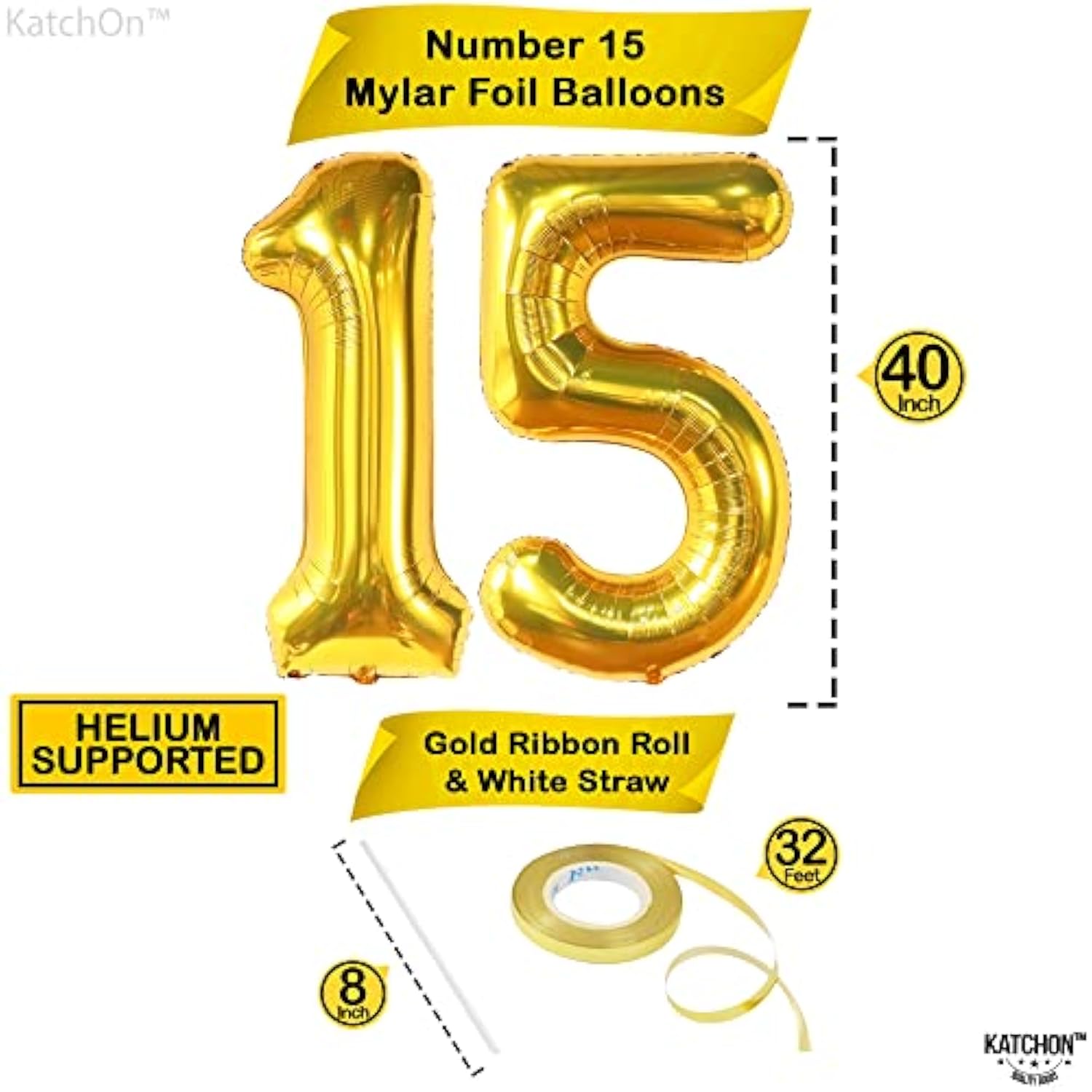 , Big Gold 15 Balloons Number - 40 Inch | Number 15 Balloons, 15Th Bir