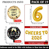 19pcs Cheers to 2026 Balloons Wine Glass Microphone Black Gold Party Set