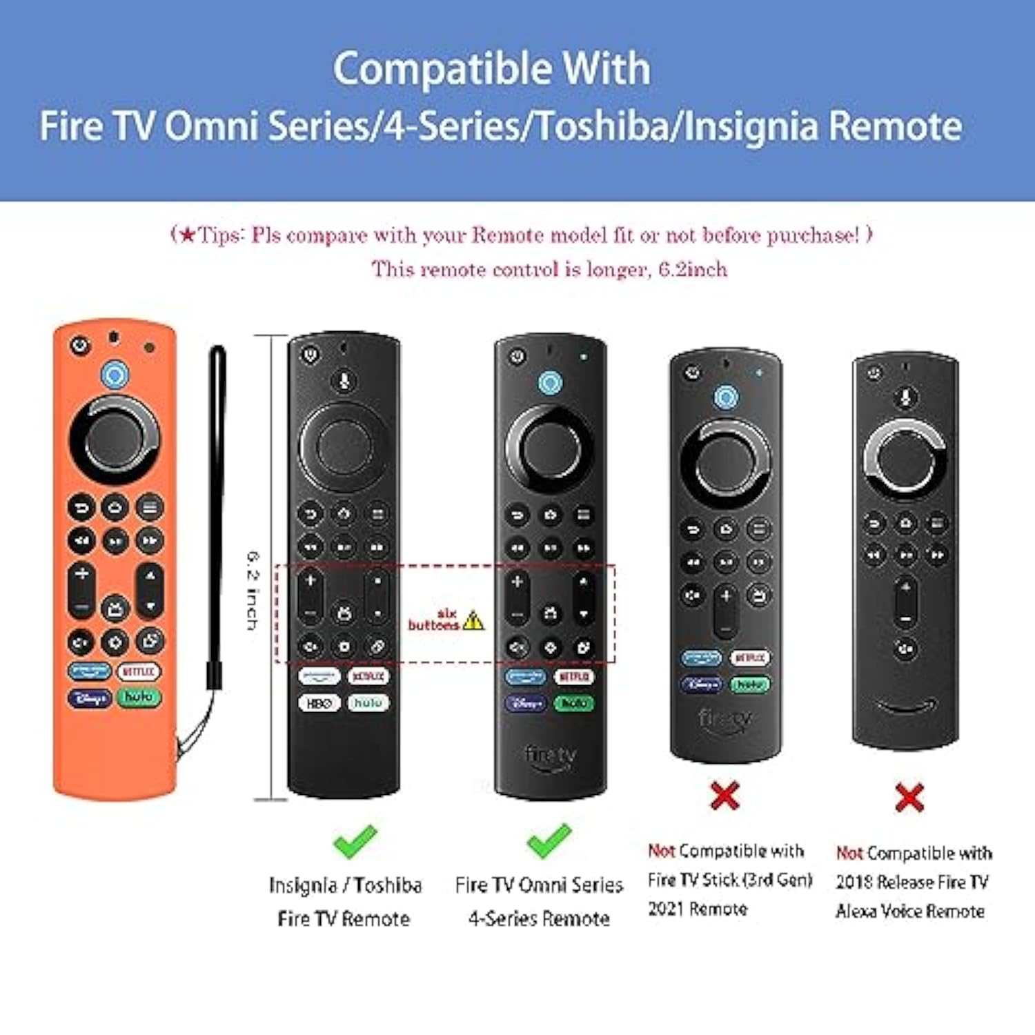 Silicone Fire TV Remote Case for Omni & 4-Series Shockproof Orange