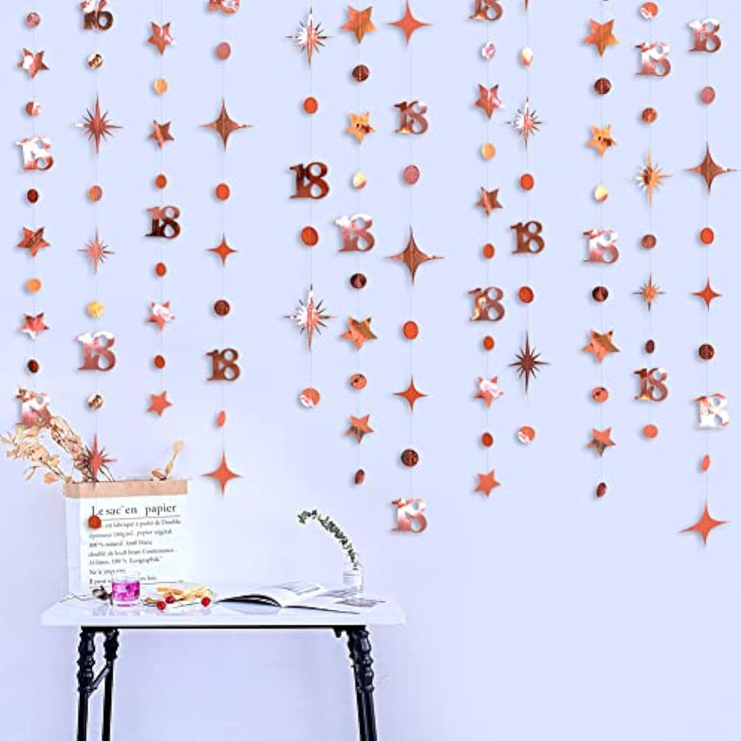 Rose Gold 18th Birthday Garland: Star & Dot Banner, 46 ft