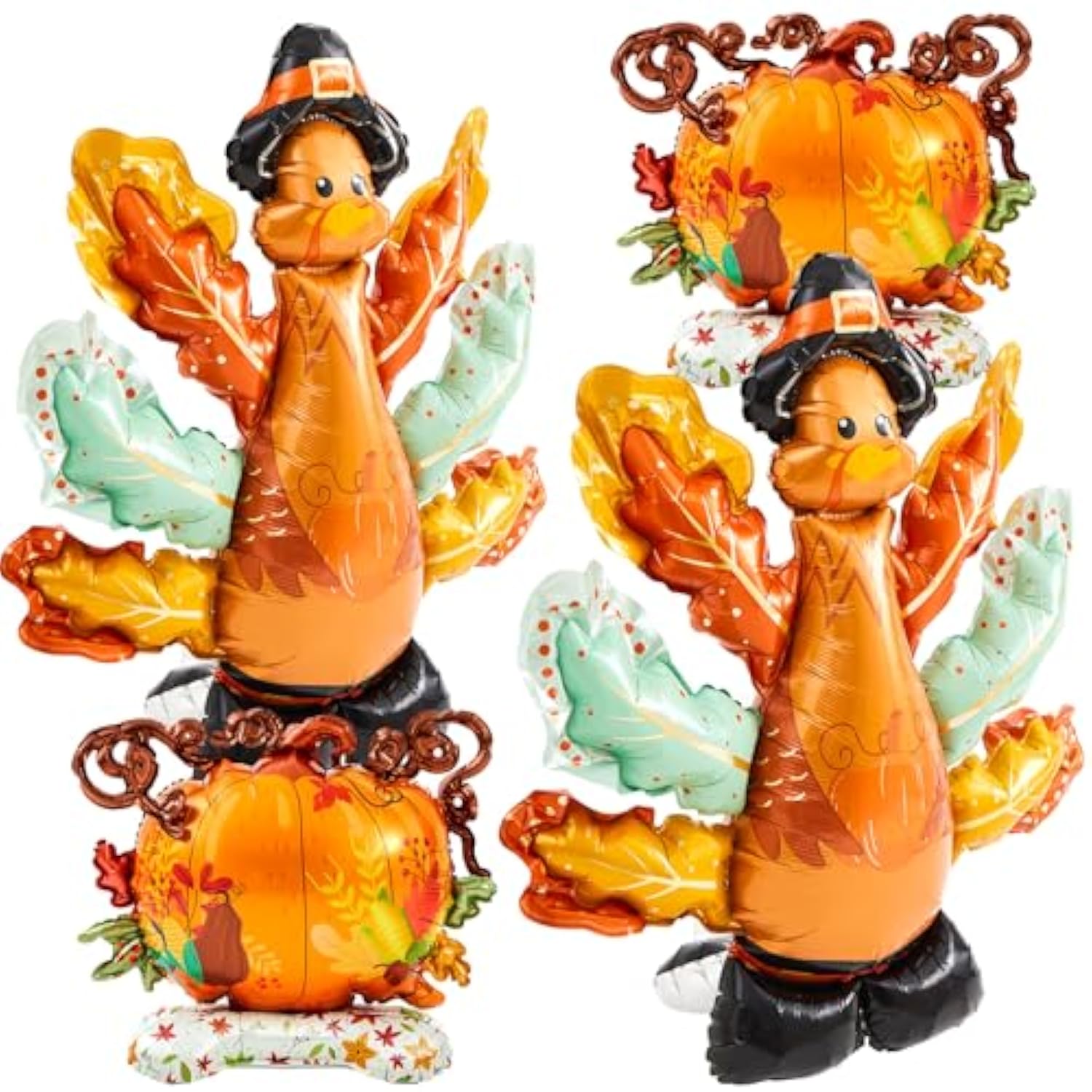 4pcs Giant Fall Thanksgiving Foil Balloons 3.25ft Turkey Pumpkin for Autumn Party Decor