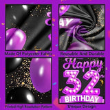Happy 32Nd Birthday Purple And Black Banner Backdrop Cheers To 32 Years Old Confetti Balloon Theme Decor Decorations For Women 32 Years Old Birthday Party Bday Supplies Background Gift Glitter